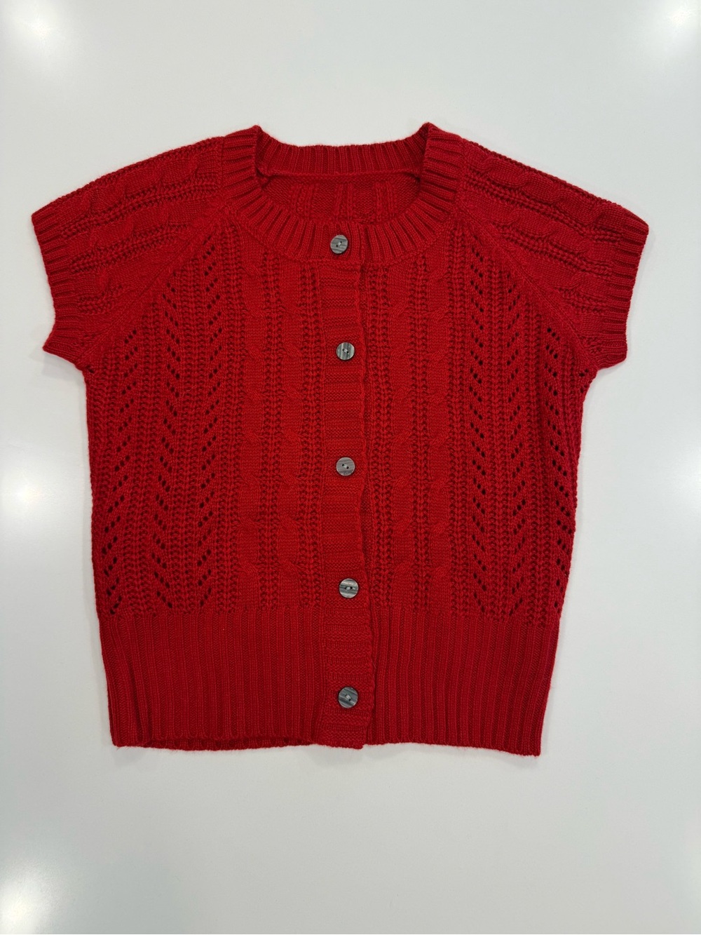 SHEIN Lightweight Summer Sweater Women’s XS Red Short Sleeve Button Front
